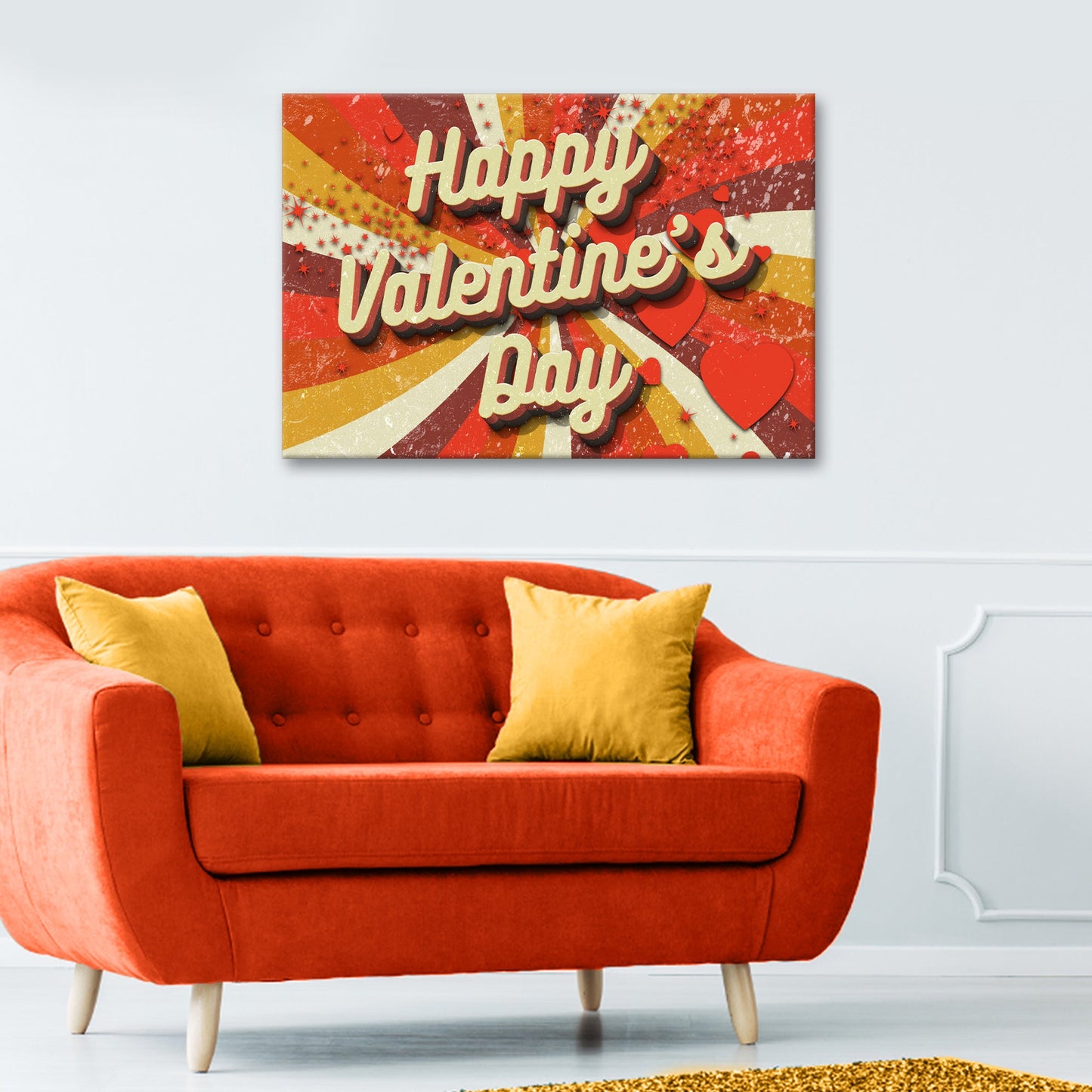Valentine's Day canvas wall art with hearts and love design, romantic bedroom decor