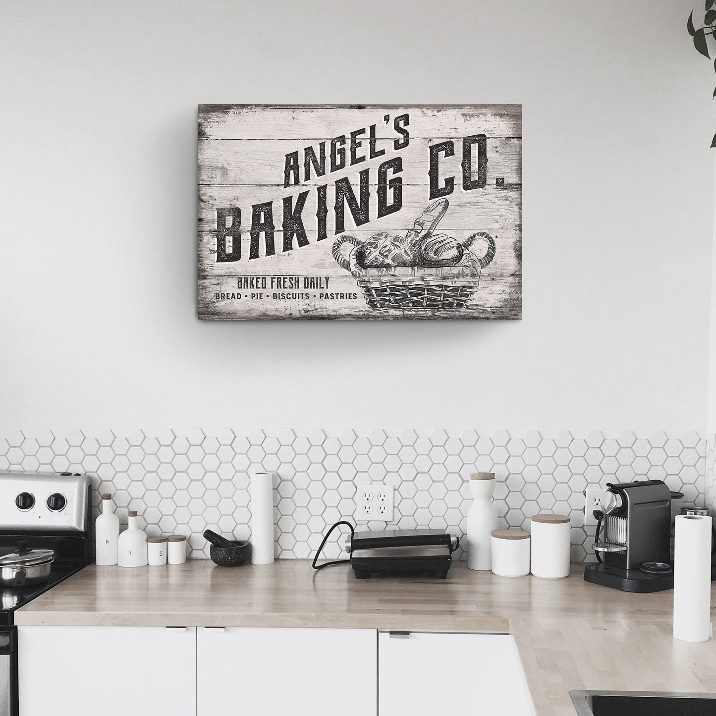 Baking Co bakery-style canvas sign