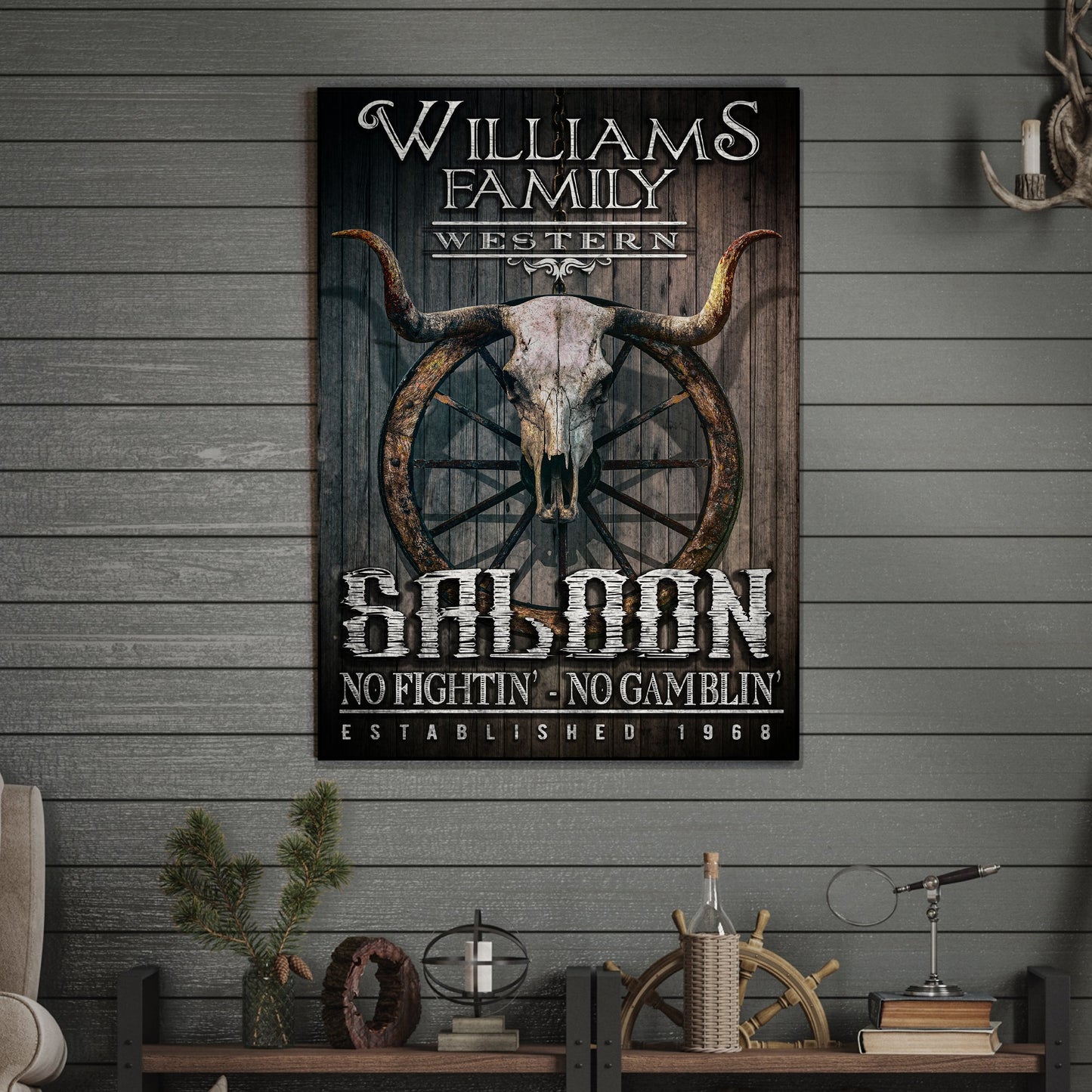 Western Cowboy Saloon Canvas Sign