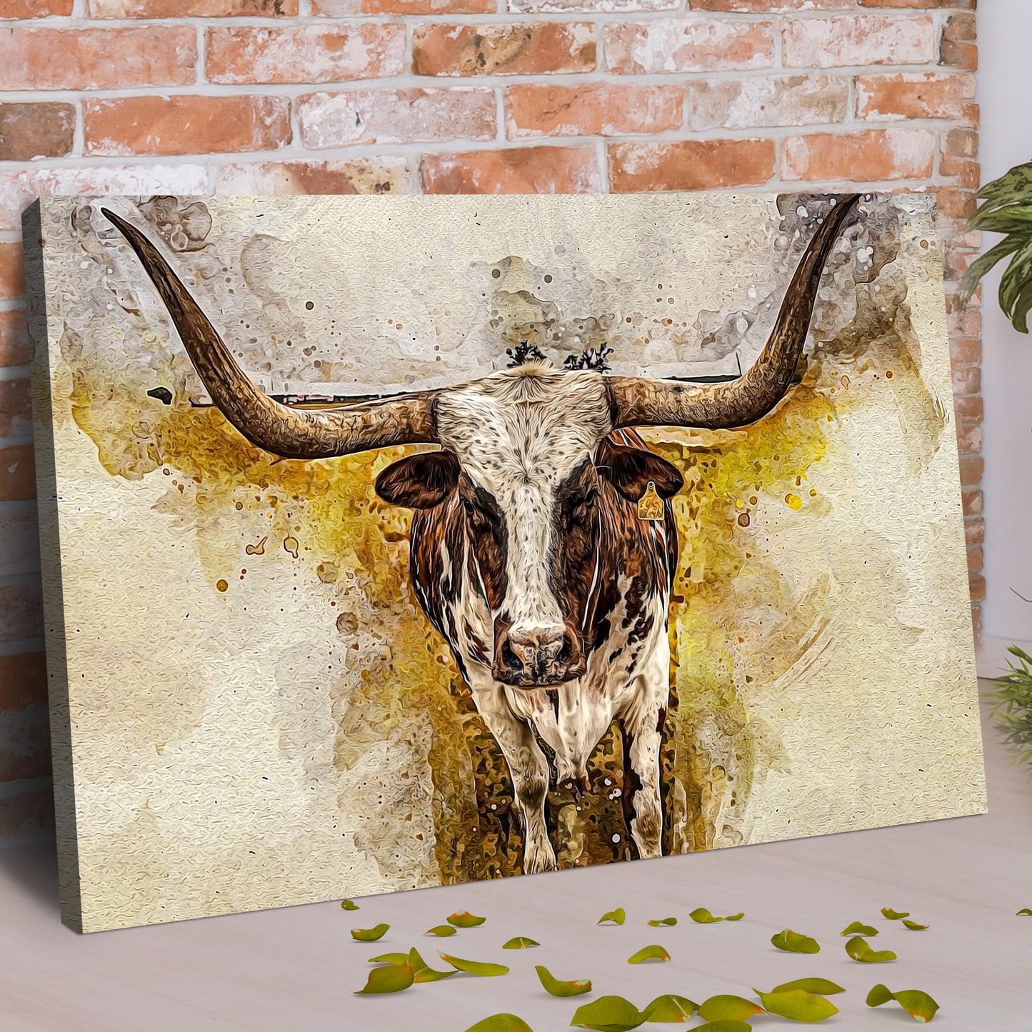 Texas Longhorn Watercolor Canvas Wall Art