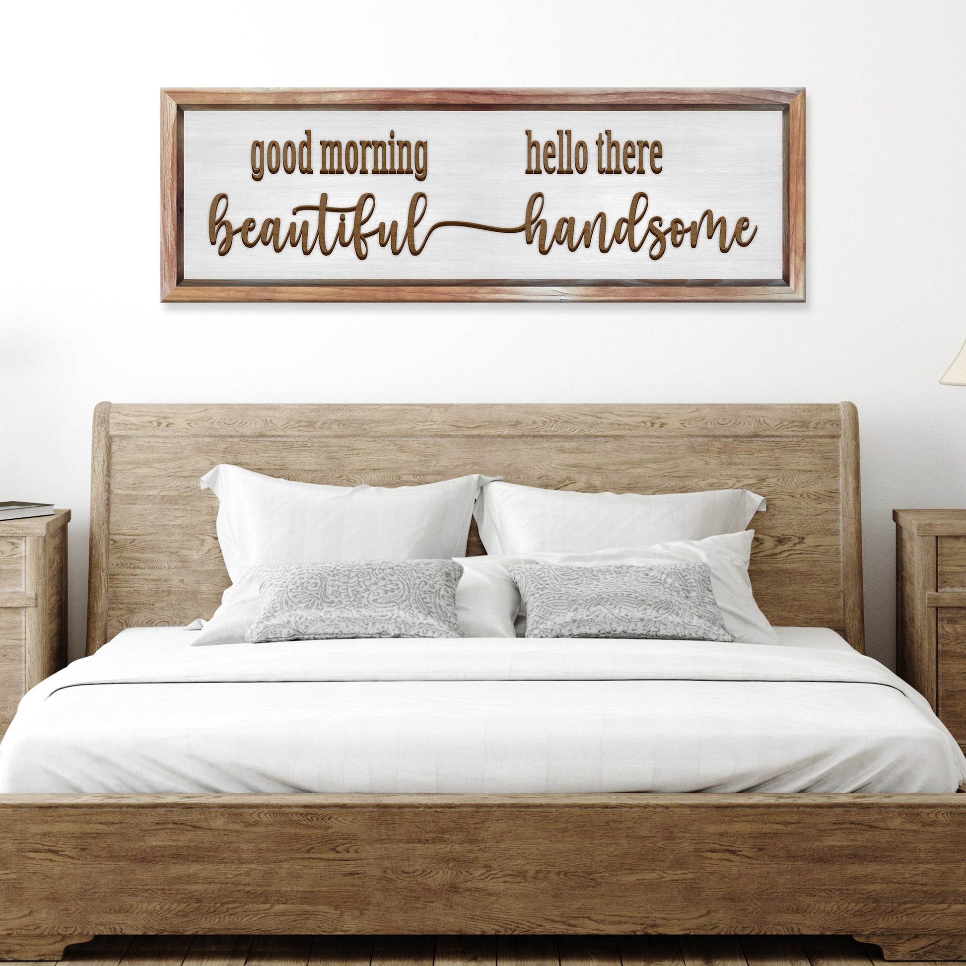 Good morning beautiful hello there handsome romantic canvas wall art for bedroom with dual greeting text