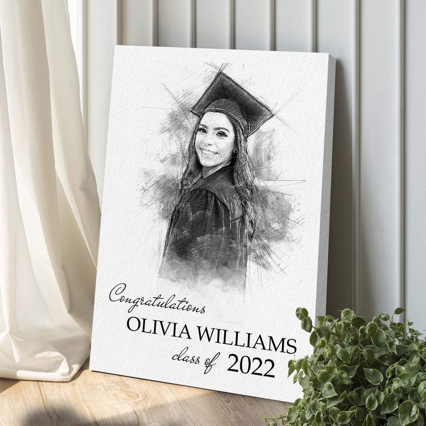 Graduation Pencil Sketch Portrait Canvas Sign