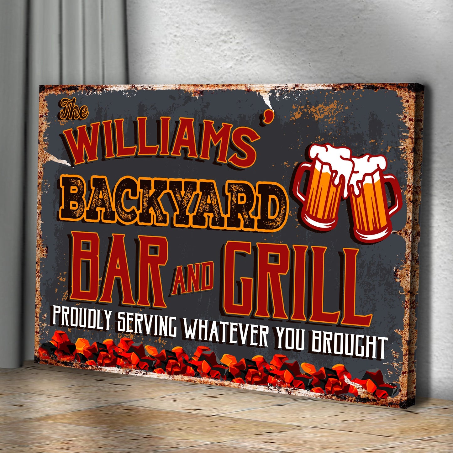 Backyard Bar And Grill Canvas Sign VII