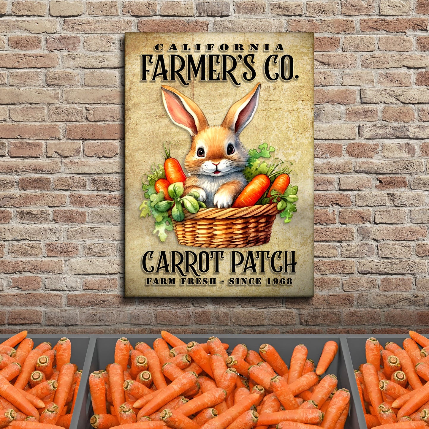 Farm Fresh Carrot Patch Canvas Wall Art Sign
