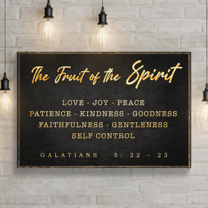 Fruit of the Spirit Black and Gold canvas shown in a styled room setting, view 2