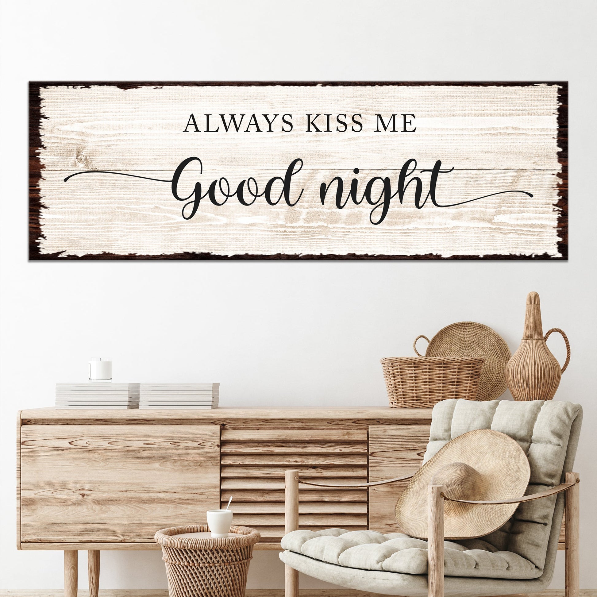 Personalized Always Kiss Me Good Night canvas sign with couple names and date
