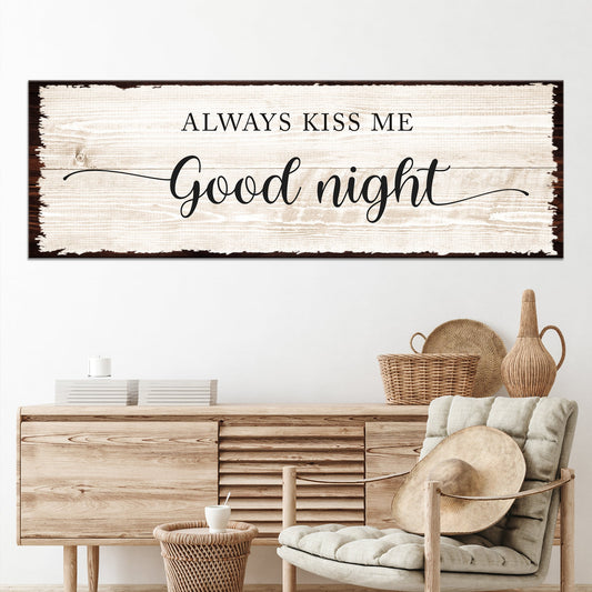 Personalized Always Kiss Me Good Night canvas sign with couple names and date