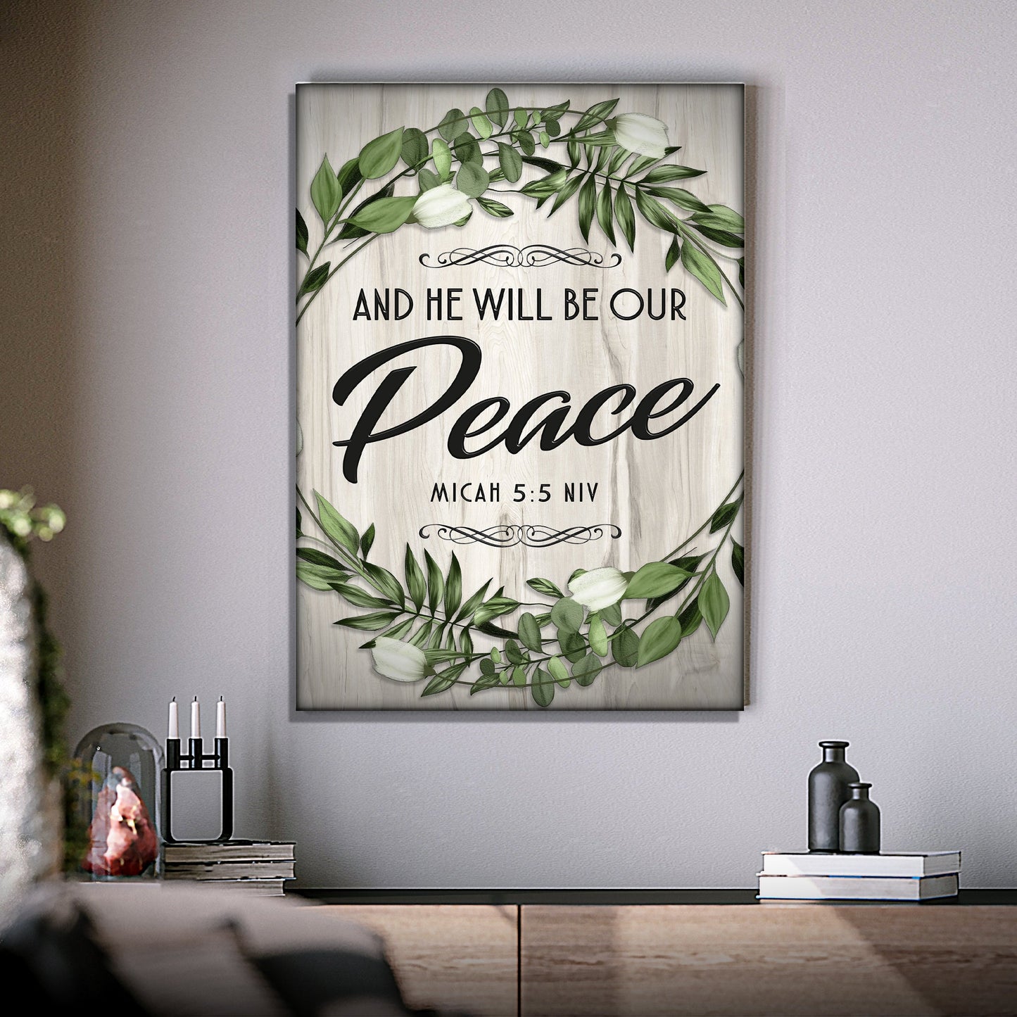 Micah 5:5 He Will Be Our Peace Scripture Canvas Art