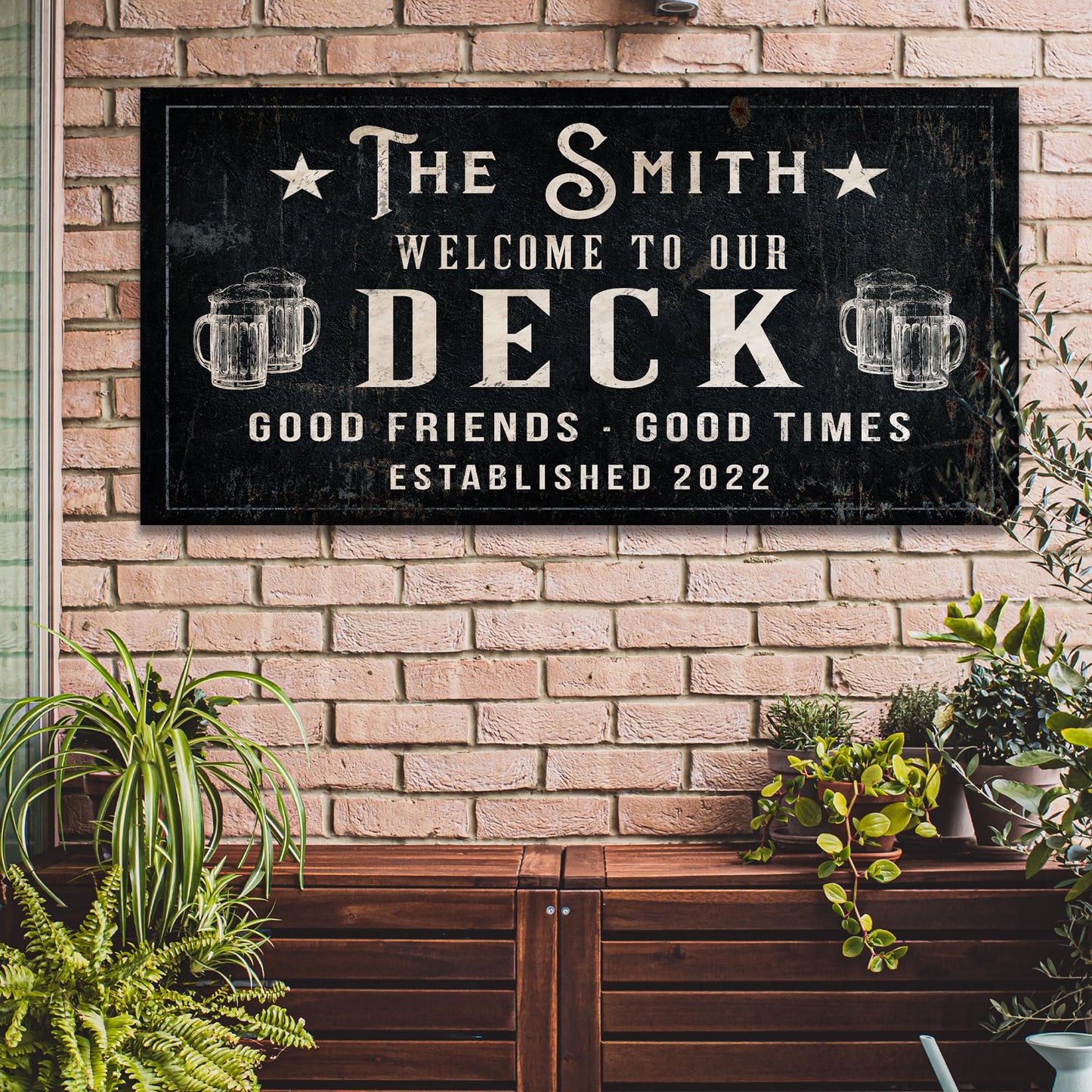 Good friends good times welcome to our deck canvas wall art outdoor patio sign
