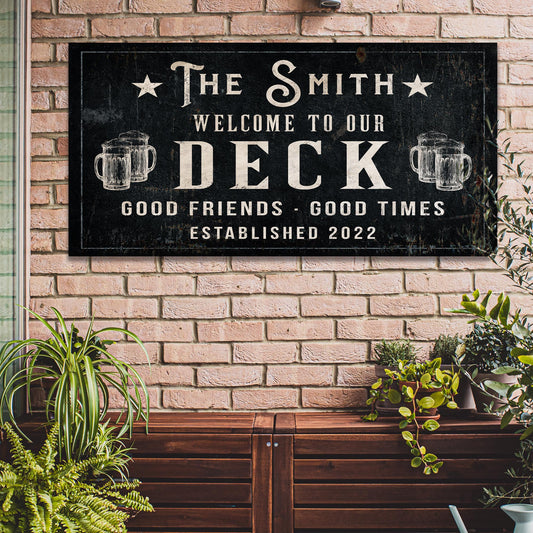 Good friends good times welcome to our deck canvas wall art outdoor patio sign