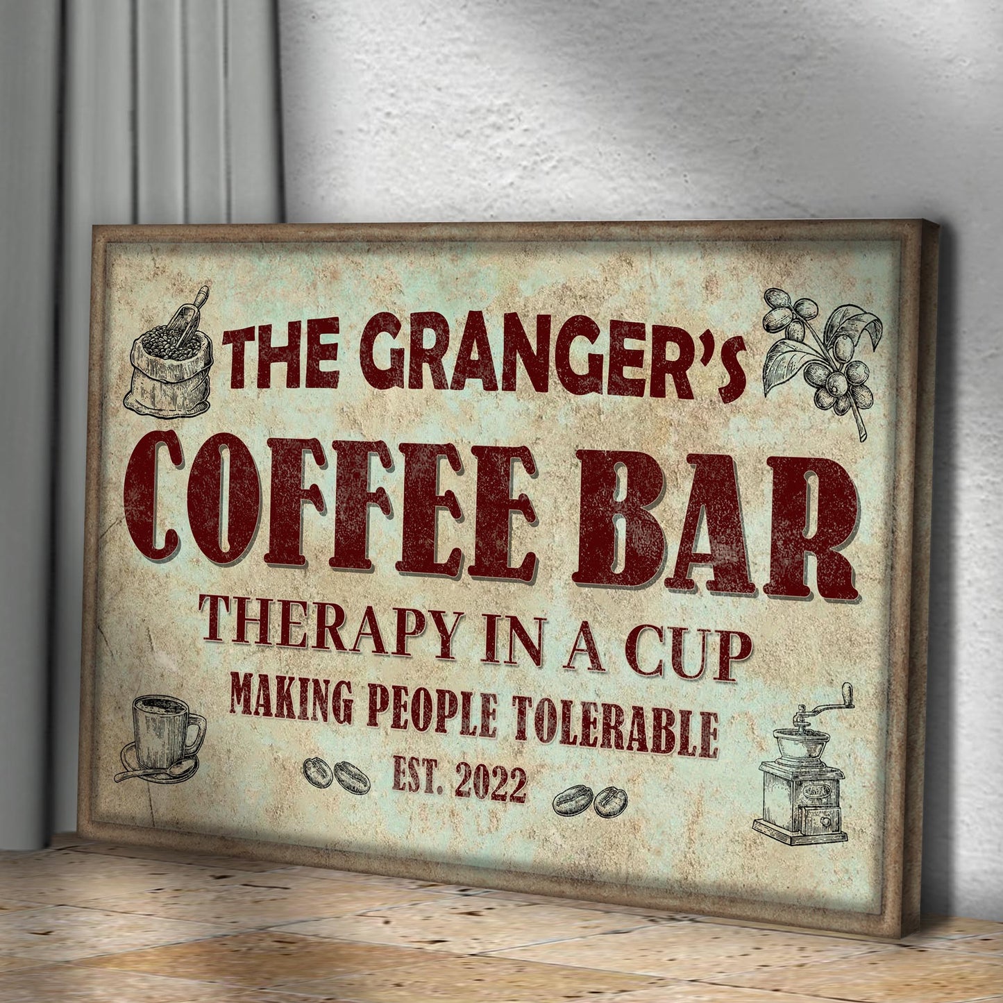 Coffee Bar Therapy In A Cup Canvas Sign