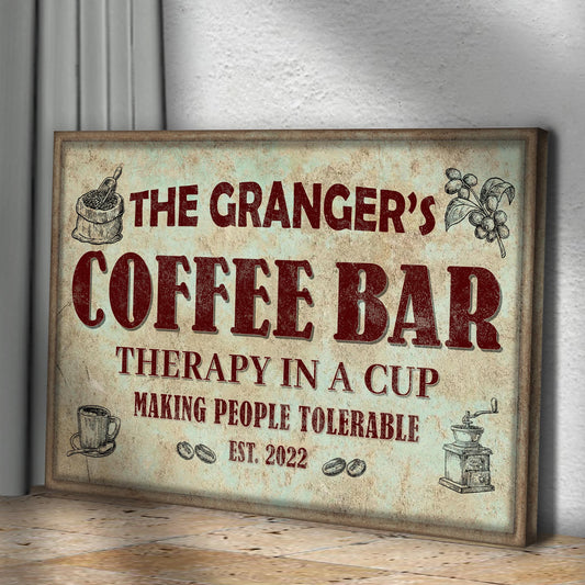 Coffee Bar Therapy In A Cup Canvas Sign