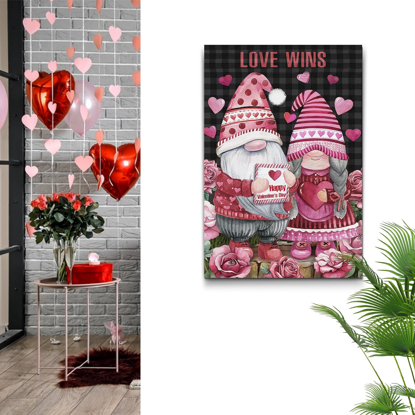 Valentine Gnomes Cute Canvas Wall Art Sign