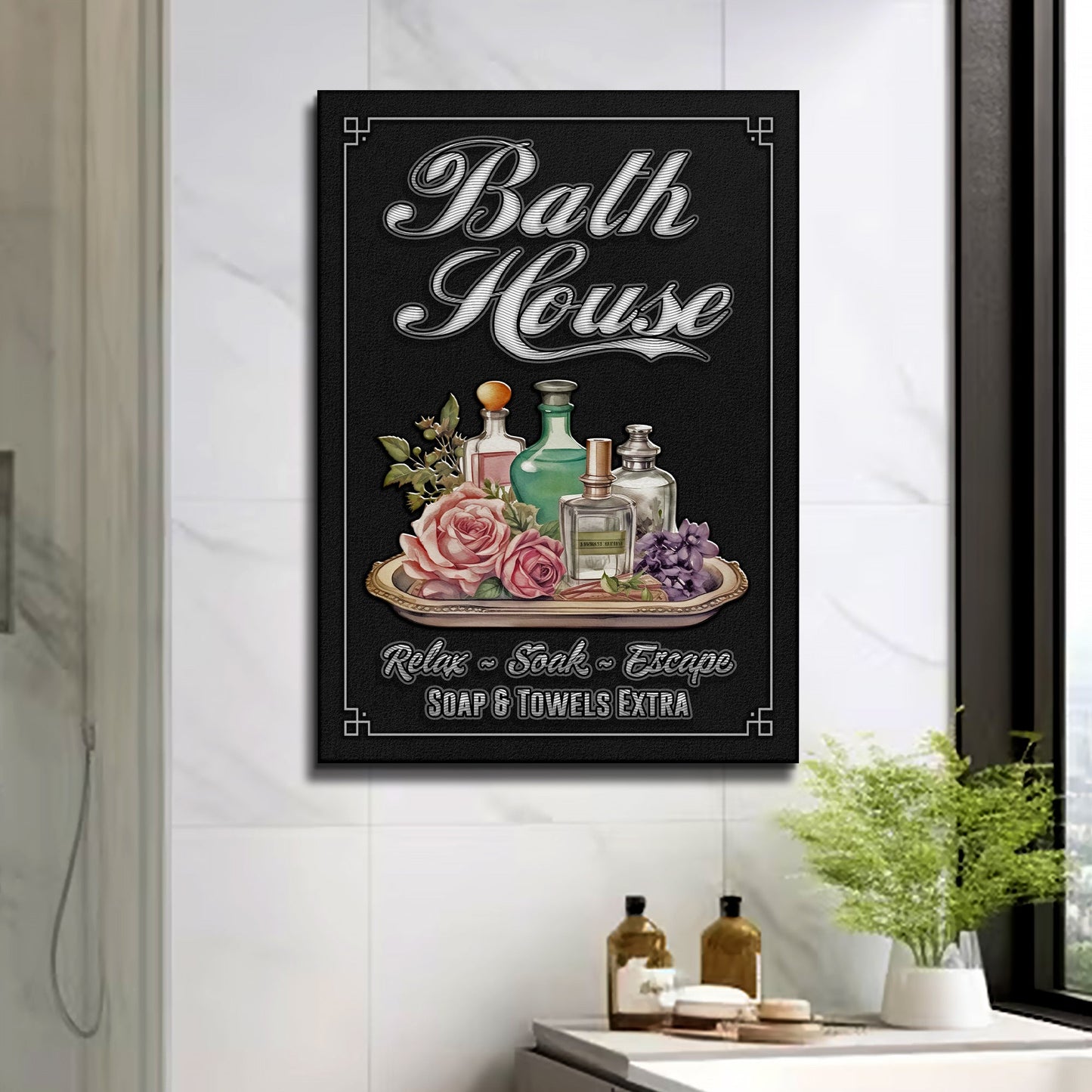 Relax Soak Escape Bath House Canvas Sign
