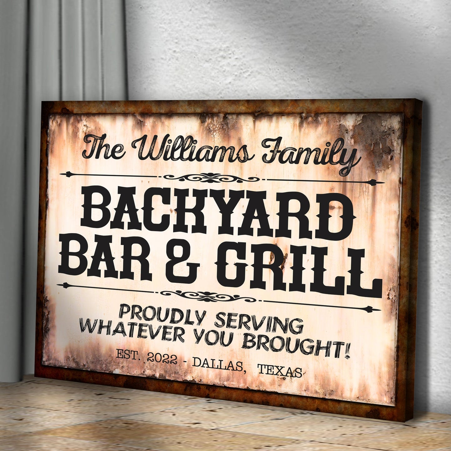 Backyard Bar And Grill Canvas Sign X