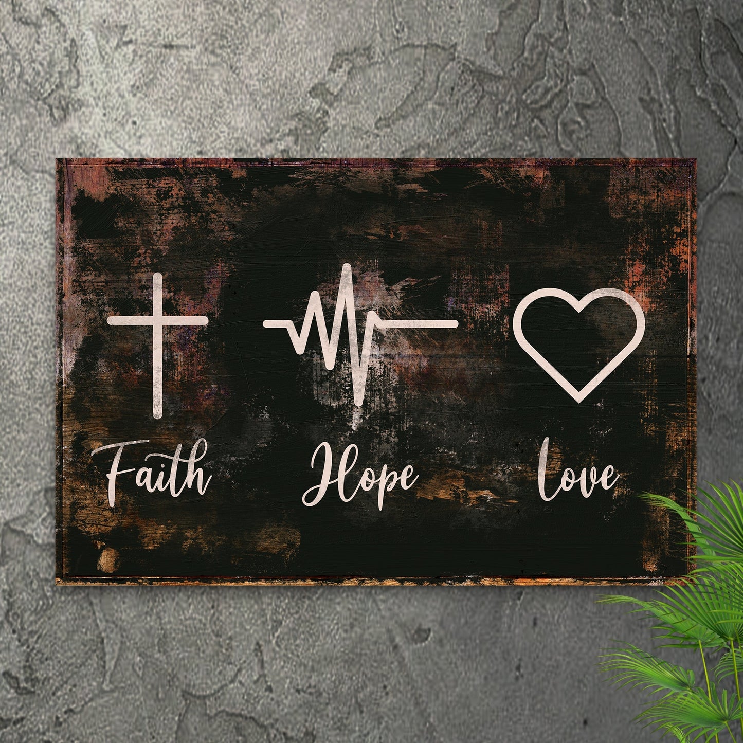 Rustic Faith Hope Love Canvas Sign - Christian Home Decor