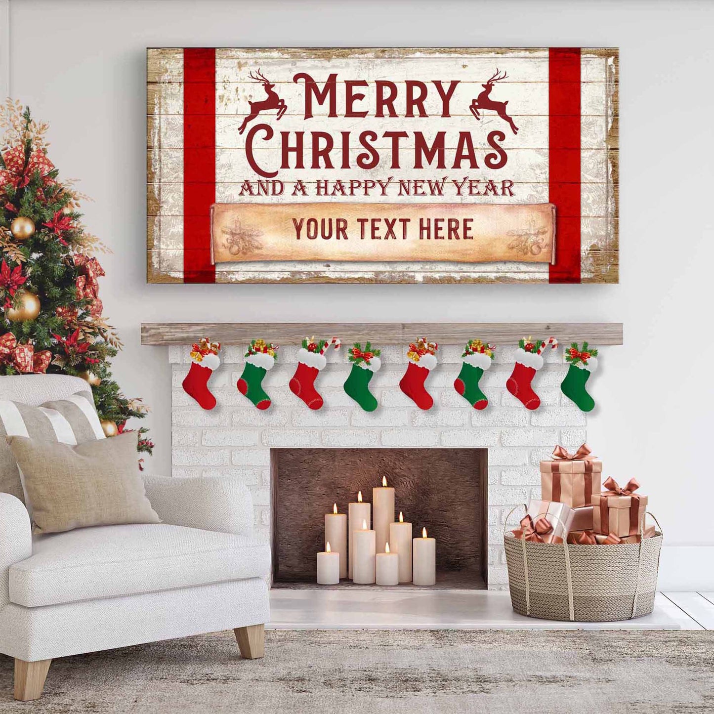 Merry Christmas And A Happy New Year rustic word-art canvas sign