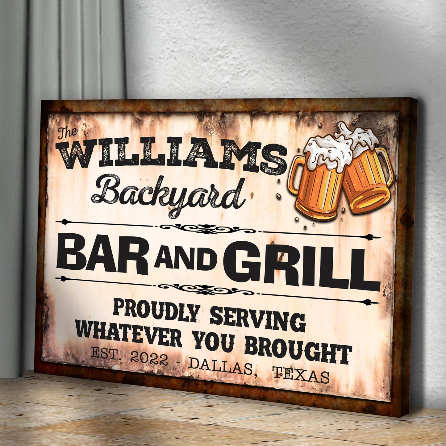 Backyard Bar And Grill Canvas Sign IX
