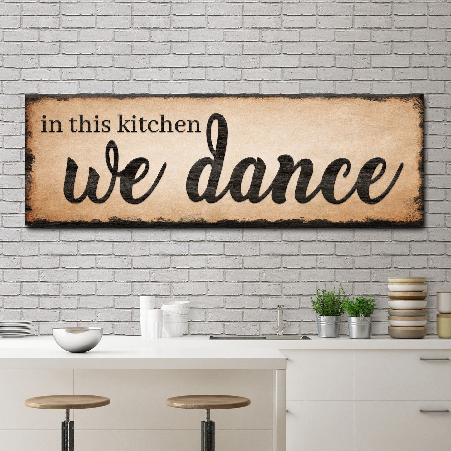 In This Kitchen We Dance Farmhouse Canvas Sign
