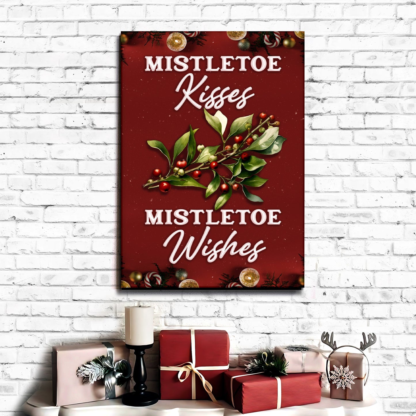 Kisses and Wishes Mistletoe Christmas Canvas Art
