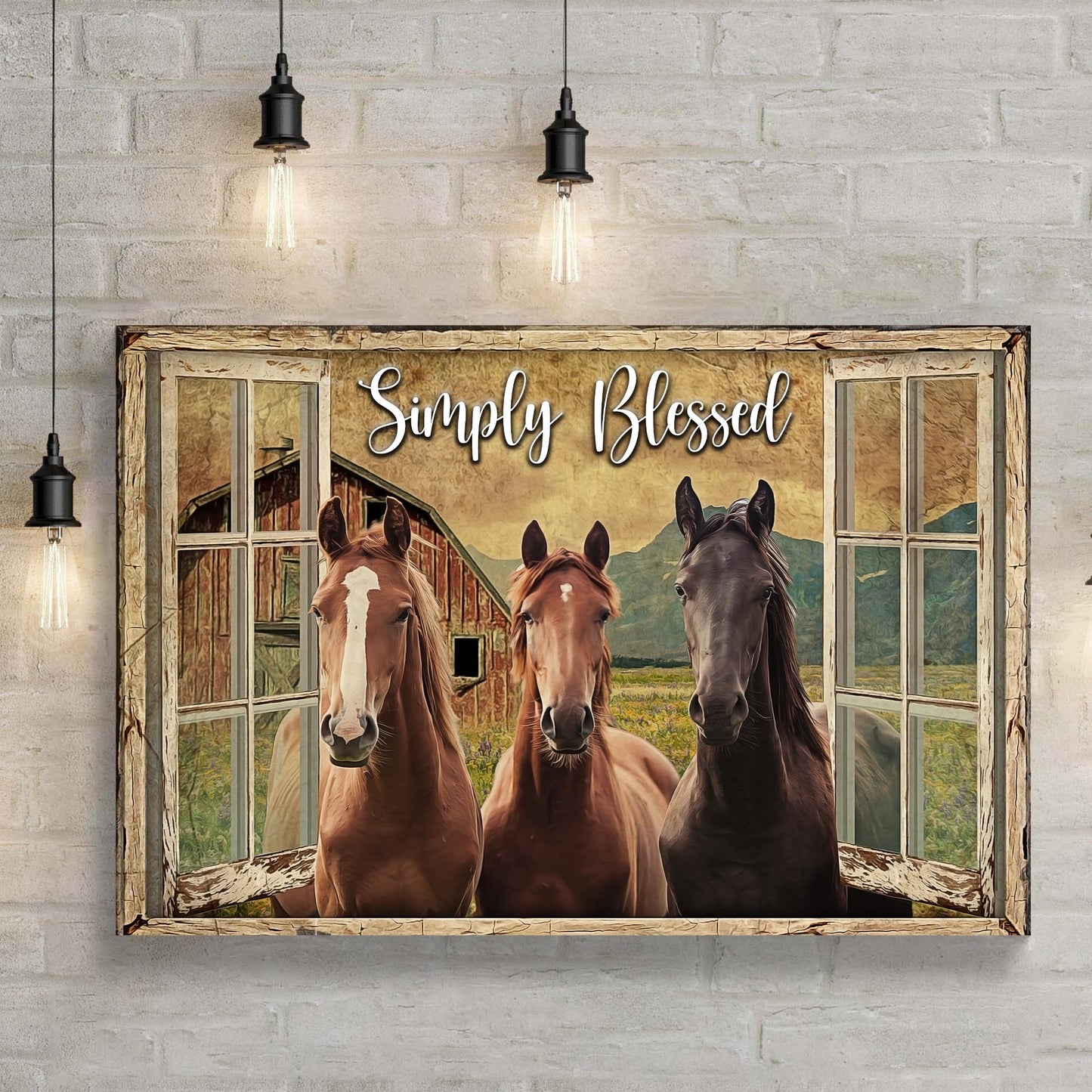 Simply Blessed Horse Farm Sign Canvas Wall Art