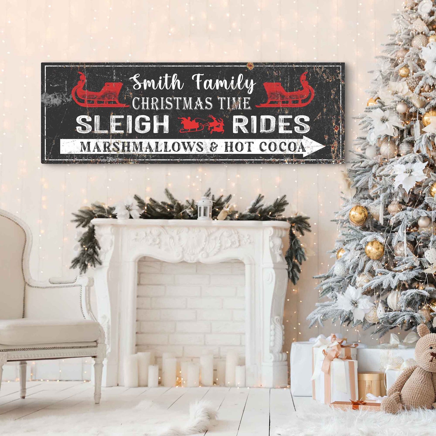 Christmas Sleigh Rides Canvas Sign