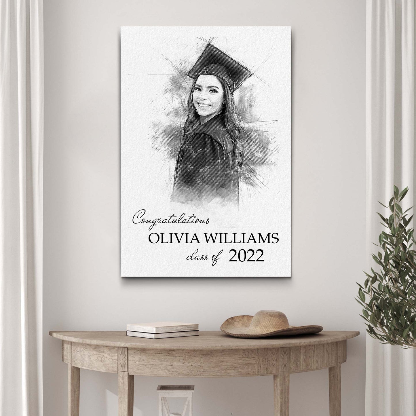 Graduation Pencil Sketch Portrait Canvas Sign
