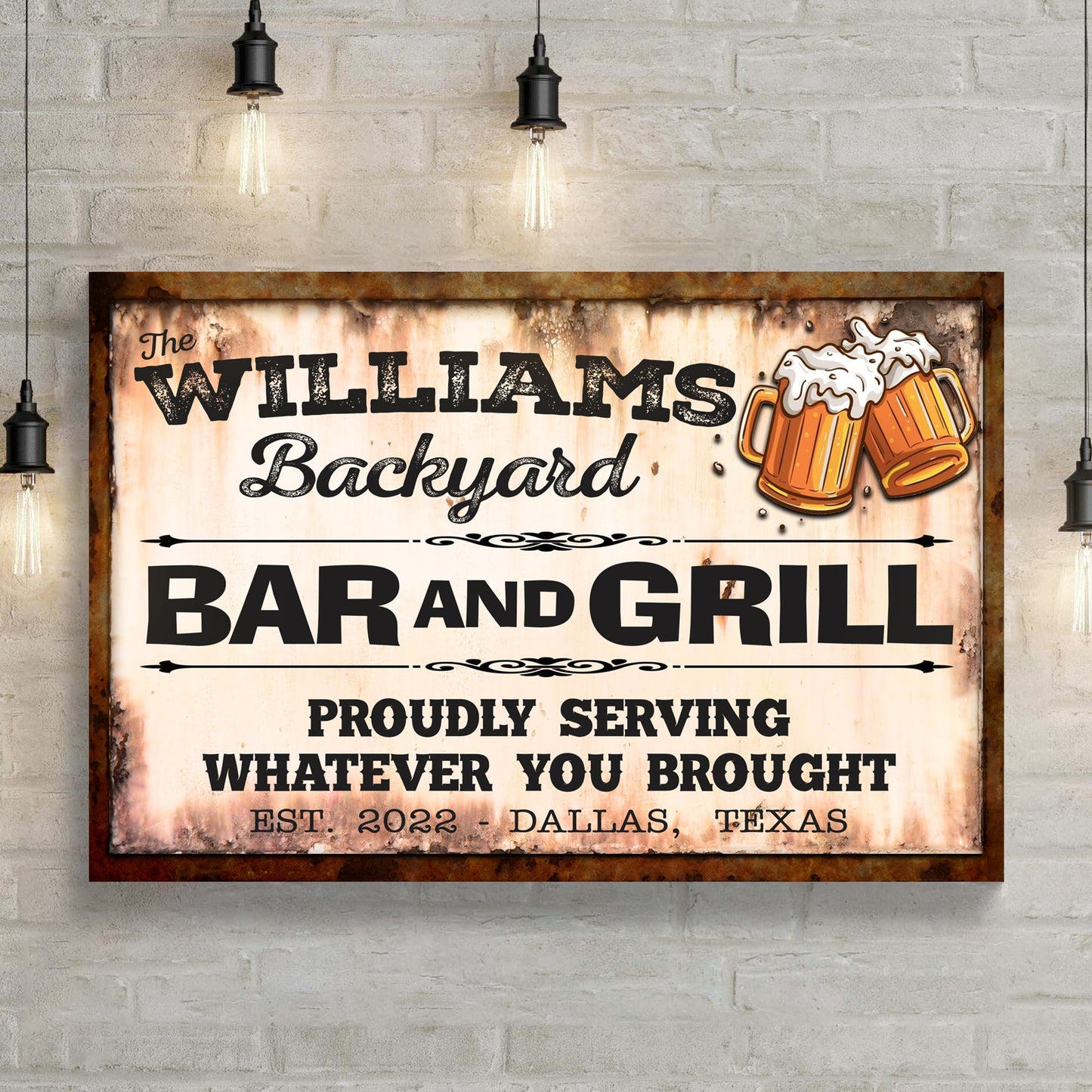 Backyard Bar And Grill Canvas Sign IX