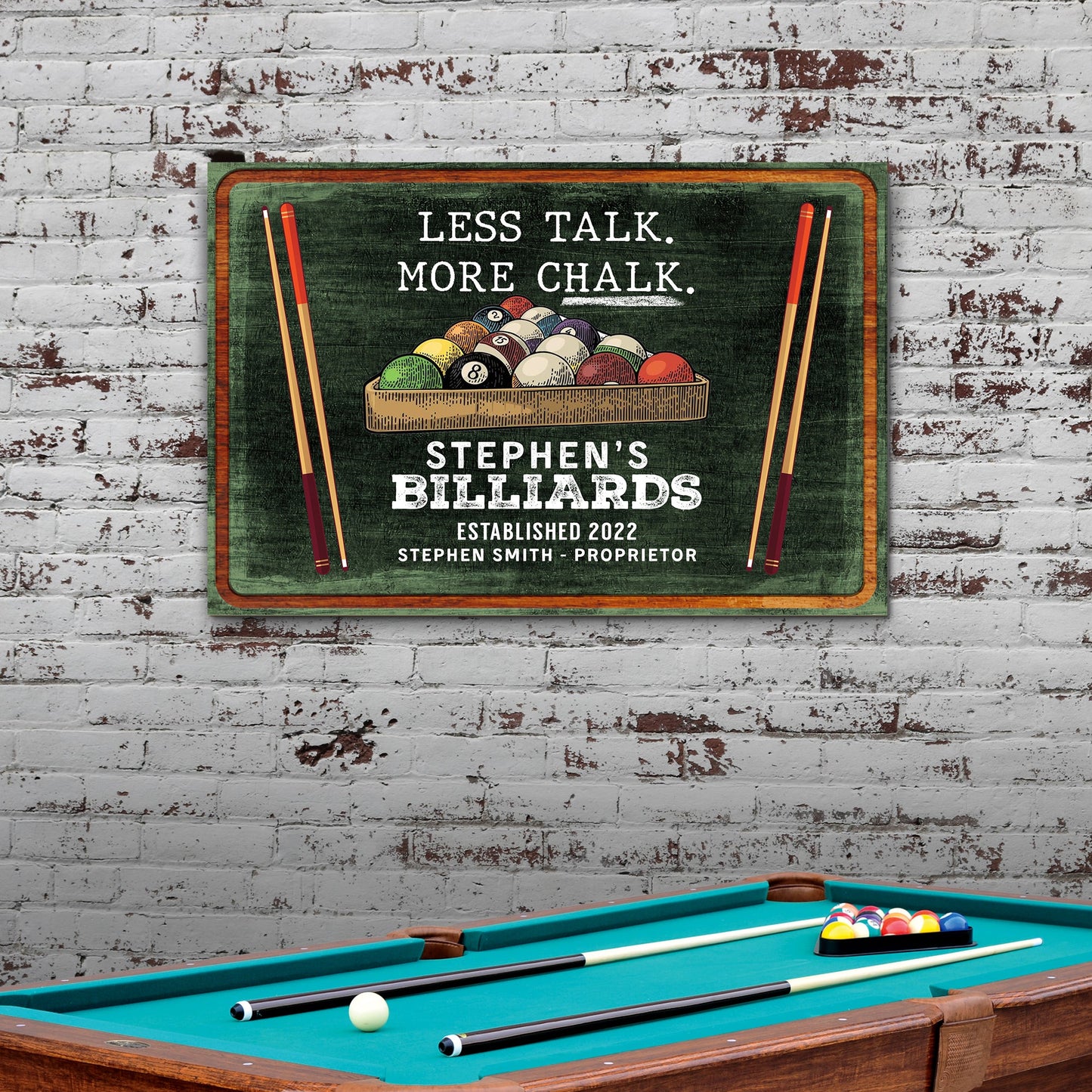 Less Talk More Chalk Billiards Canvas Sign II