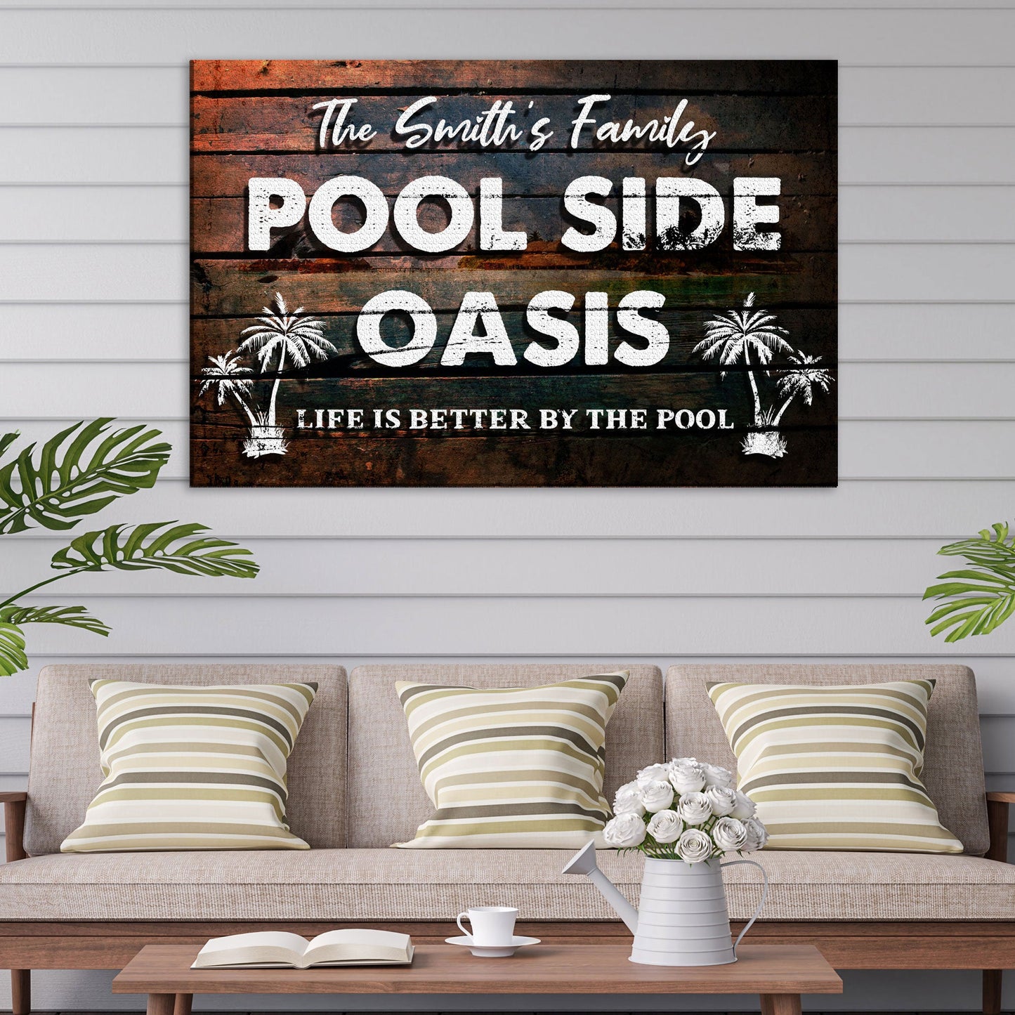Poolside Oasis Personalized Canvas Sign