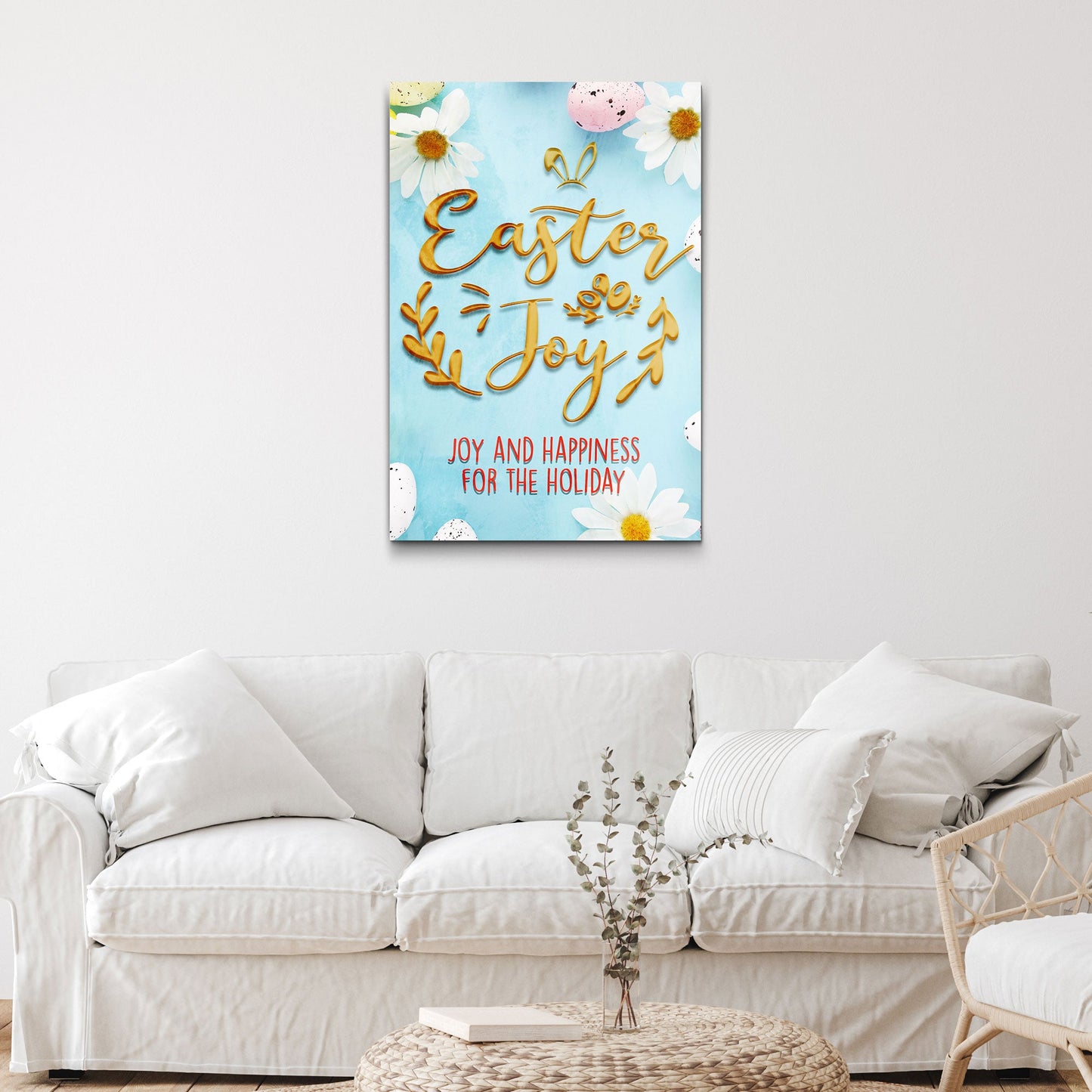 Easter Joy canvas wall sign - festive colorful seasonal faith decor