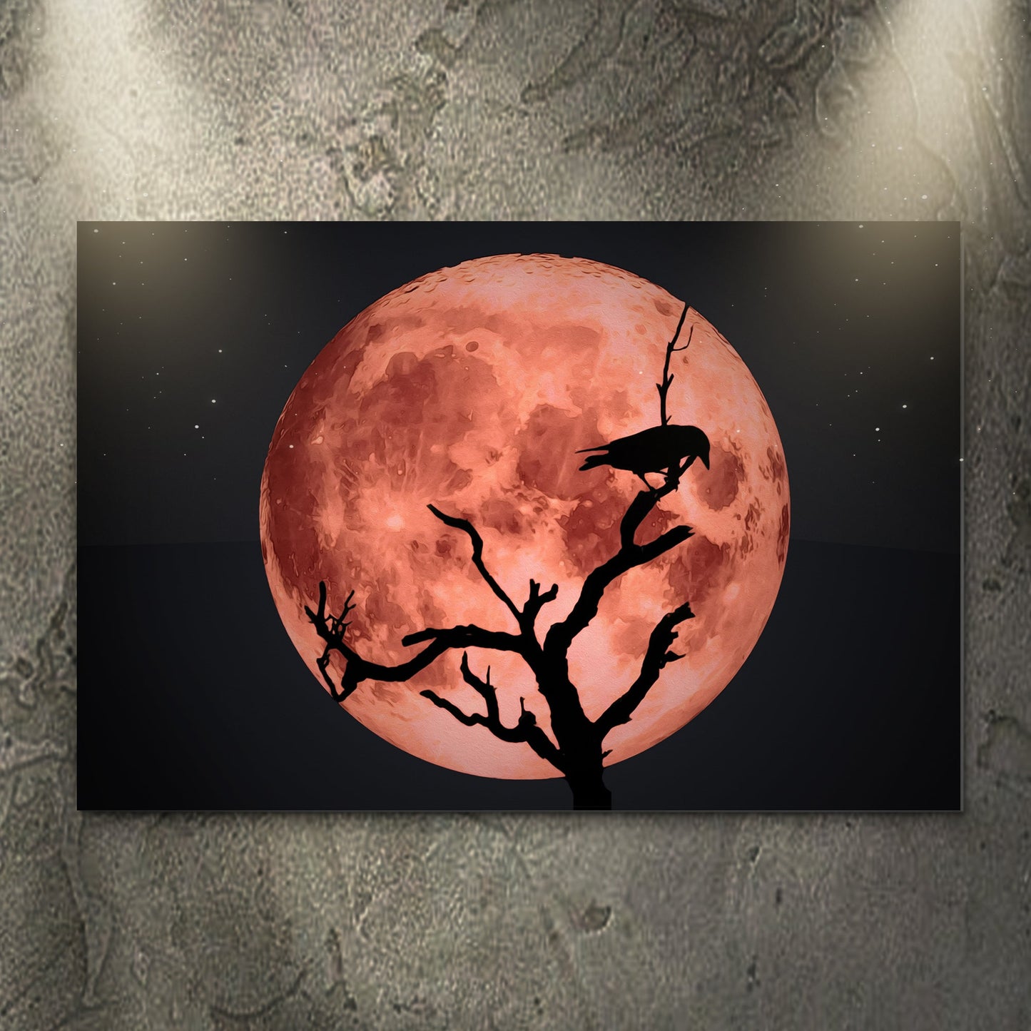 Crow and Blood Moon Canvas Wall Art