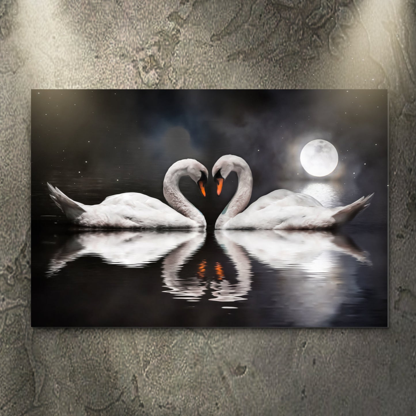 Moonlit Swan Romantic Canvas Wall Art