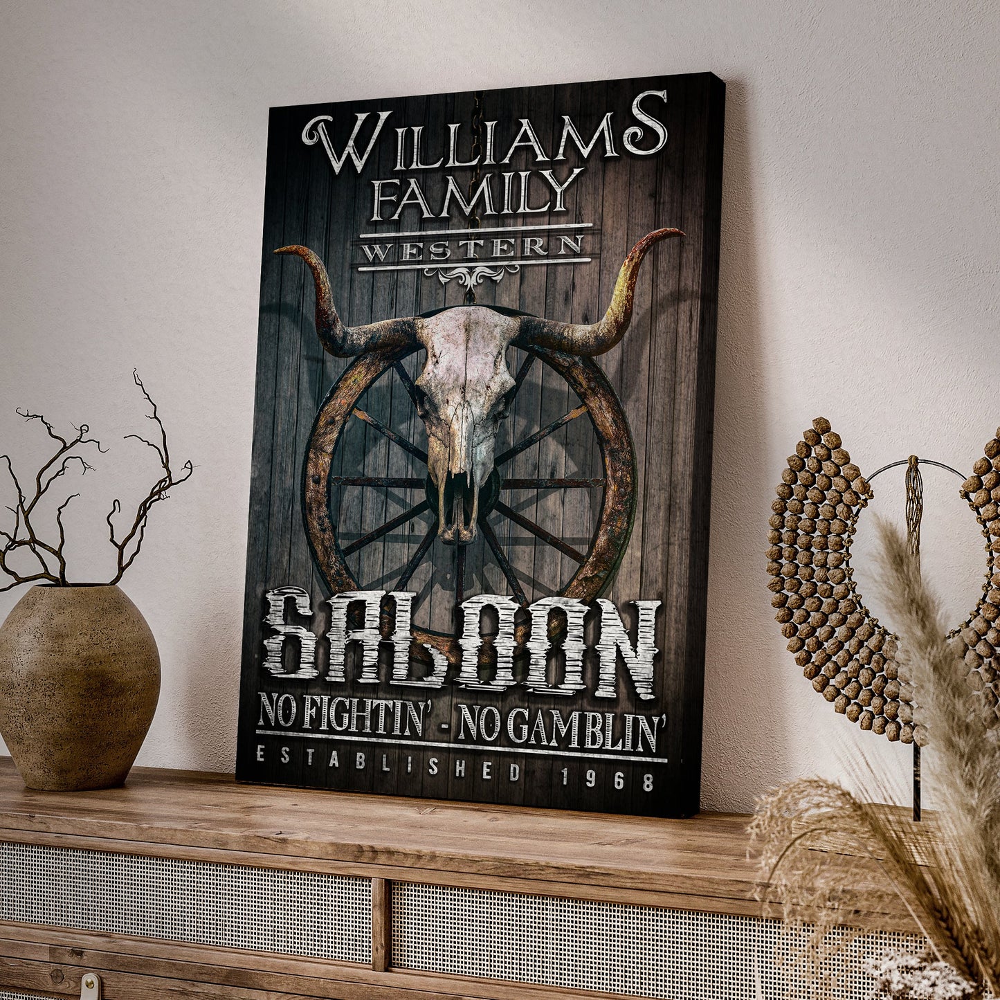 Western Cowboy Saloon Canvas Sign