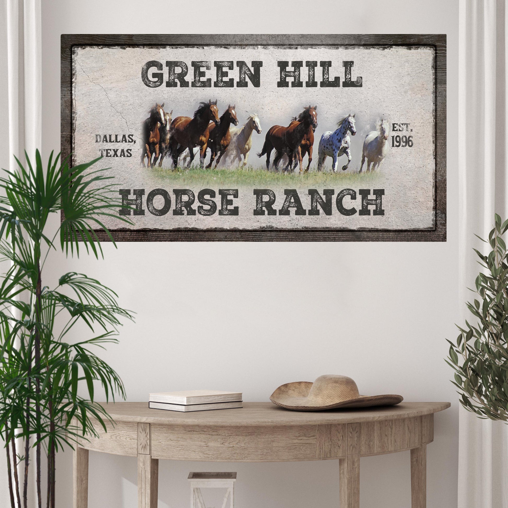 Personalized family horse ranch canvas sign with family name and year