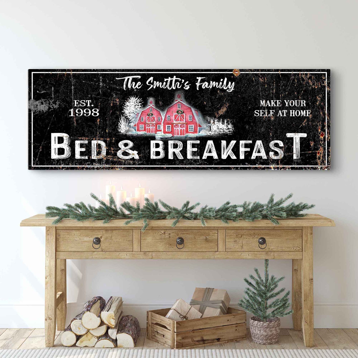 Christmas Bed And Breakfast Canvas Sign