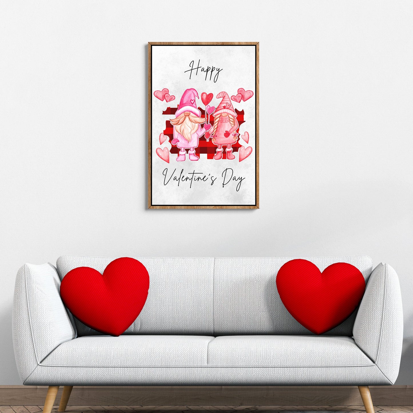 Valentine's Day Gnomes canvas wall art with cute gnome illustration, playful romantic decor