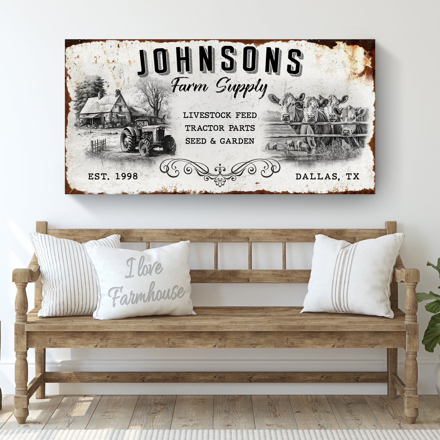 Family Farm Supply Rustic Canvas Wall Art Sign