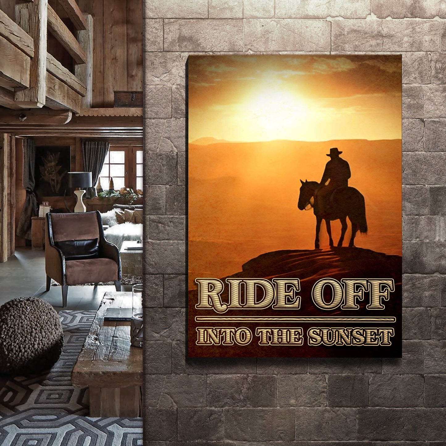 Ride Off Into the Sunset Western Canvas Sign