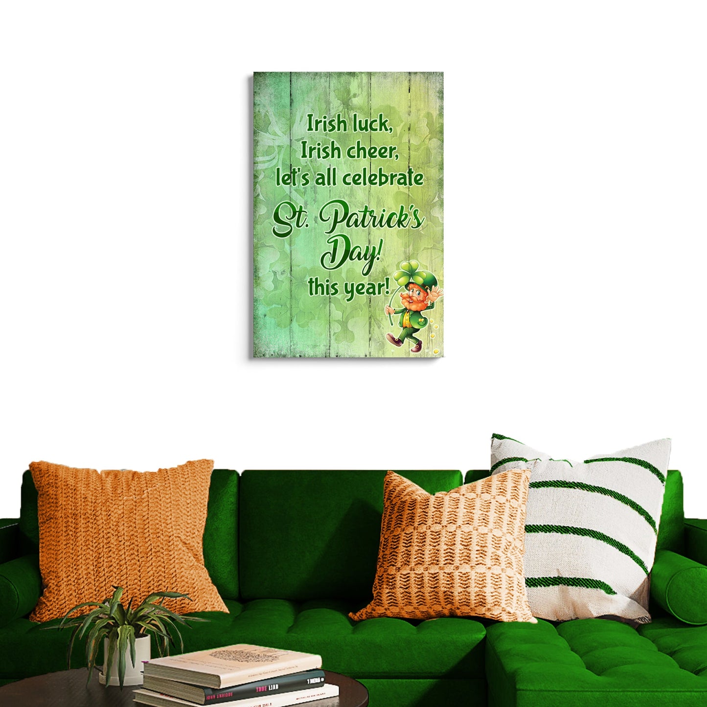 Irish Luck Irish Cheer St Patricks Day canvas art with cheerful shamrock design