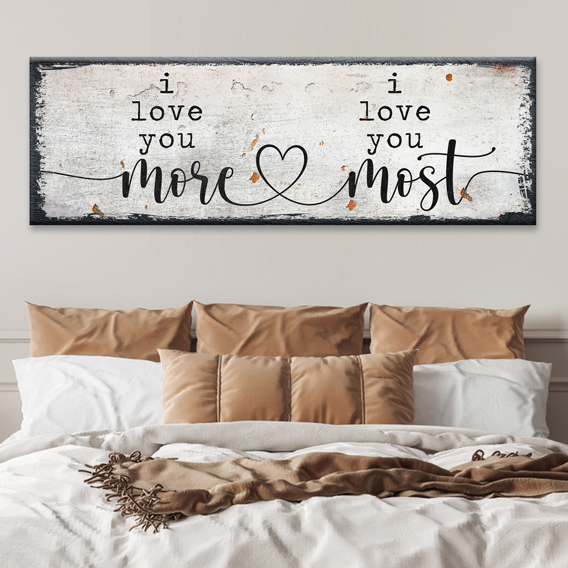 I Love You More I Love You Most tall romantic canvas wall art with bold love typography