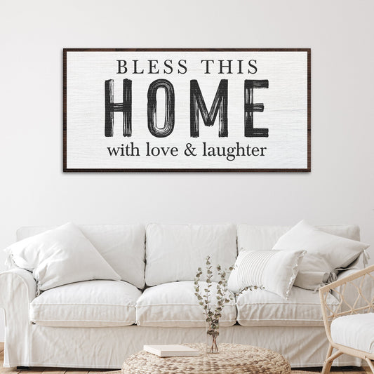 Bless this home with love and laughter canvas wall art farmhouse entryway decor