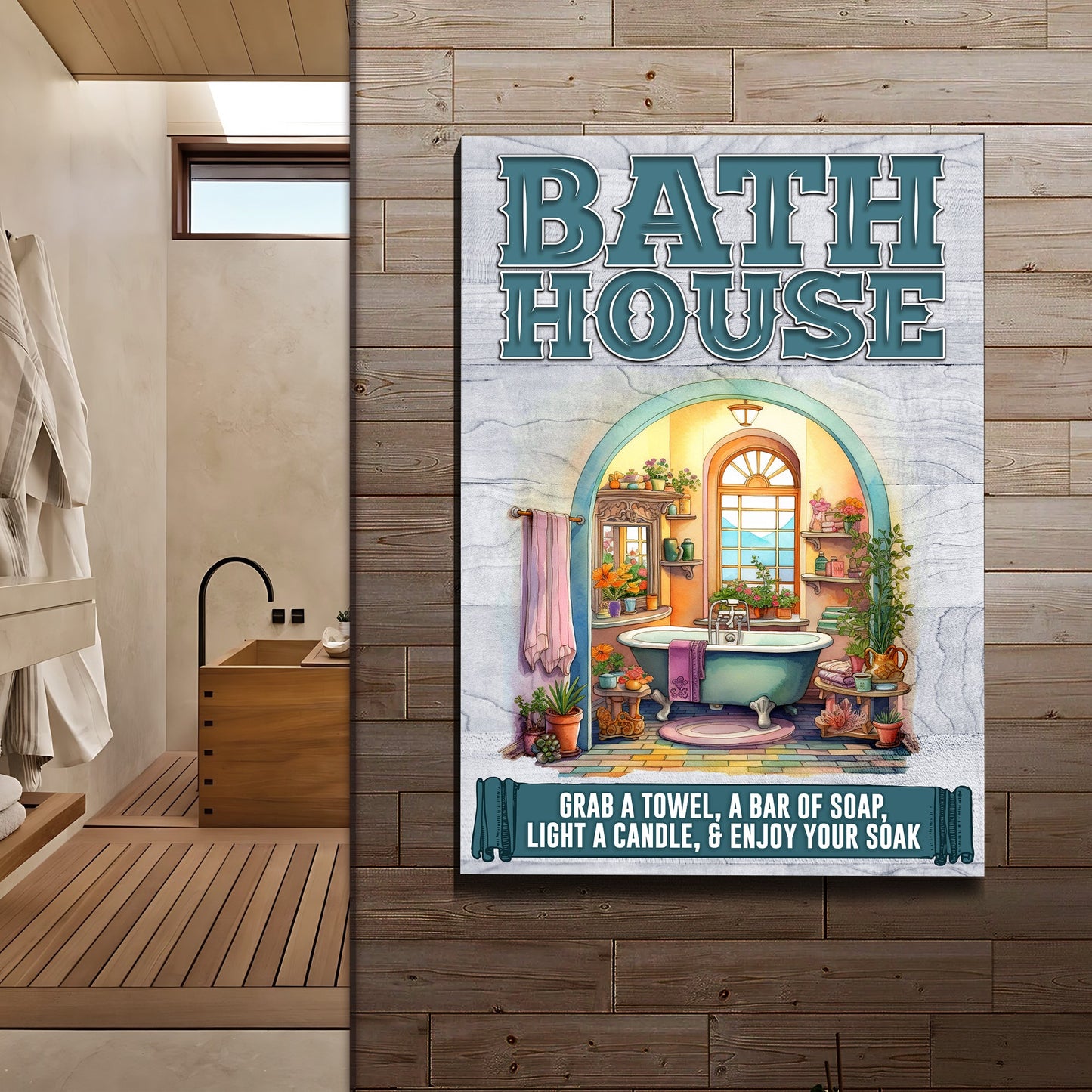 Enjoy Your Soak Bath House Canvas Wall Sign