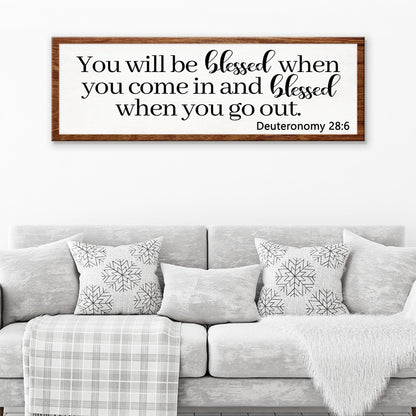 Deuteronomy 28:6 You Will Be Blessed canvas shown in a styled room setting, view 2