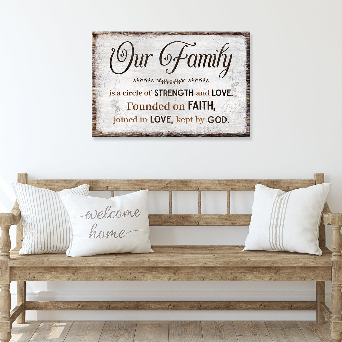 Our Family canvas shown in a styled room setting, view 2