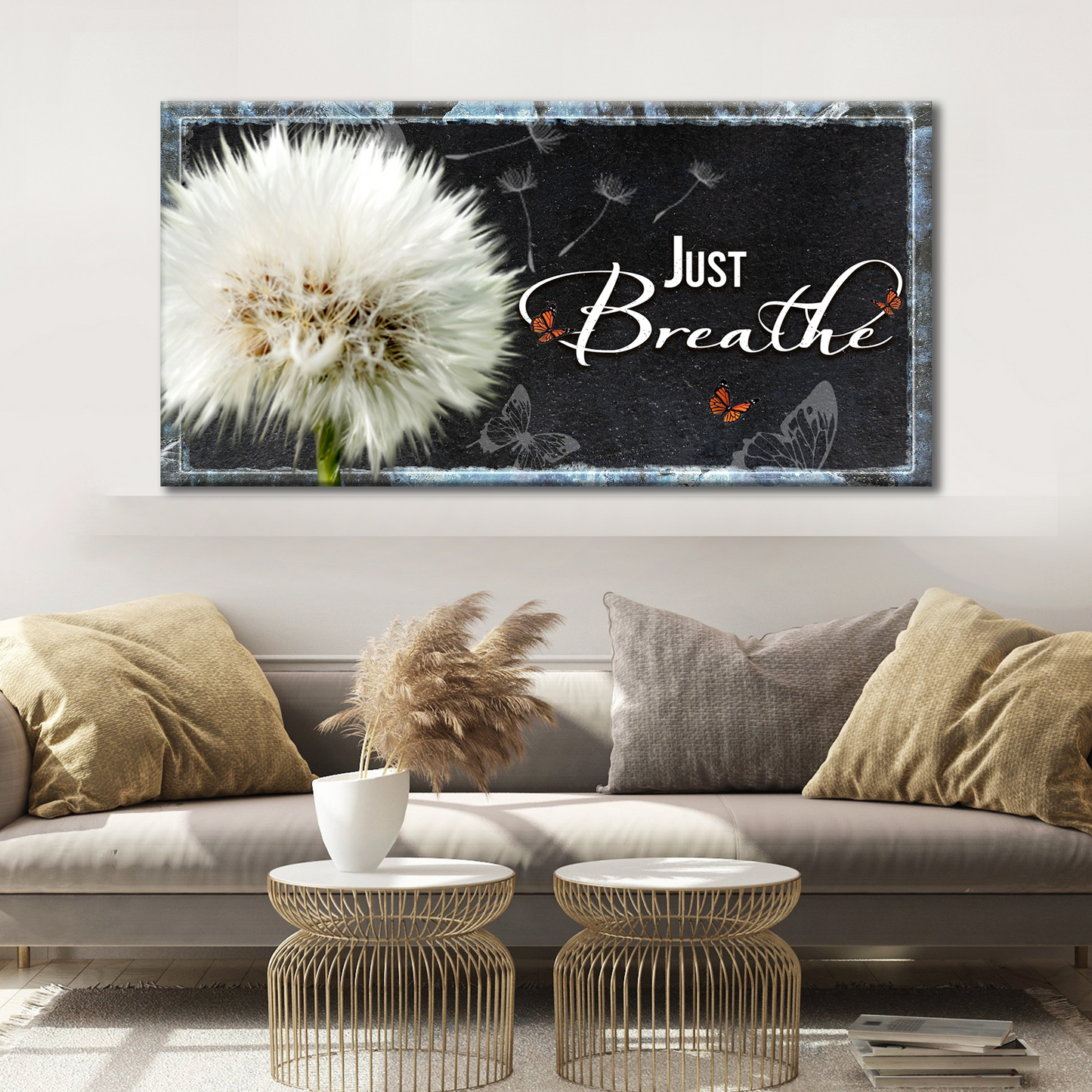 Just Breathe Motivational Canvas Sign