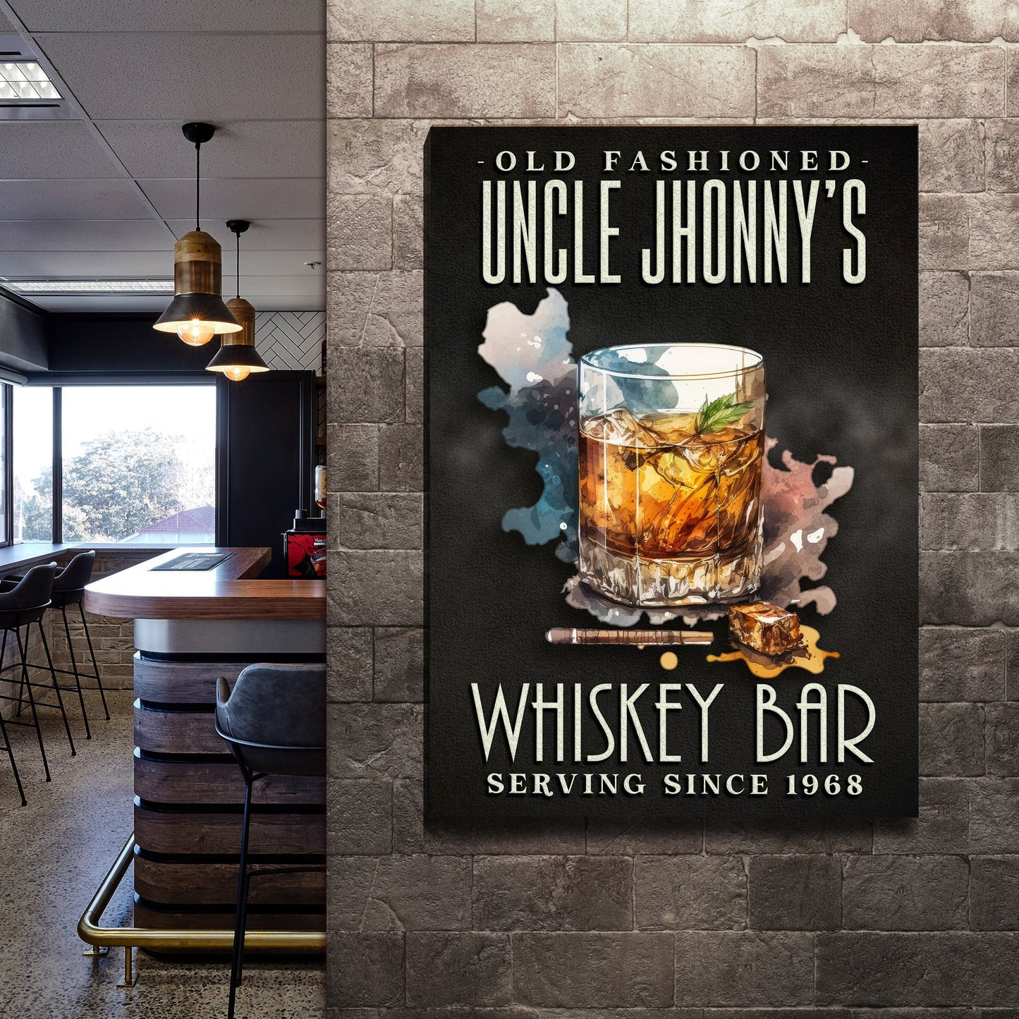 Old Fashioned Whiskey Bar Canvas Sign - Bar Wall Art