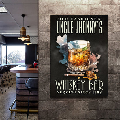 Old Fashioned Whiskey Bar Canvas Sign - Bar Wall Art