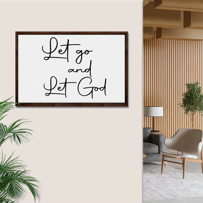 Let Go and Let God Fine Script canvas shown in a styled room setting, view 2