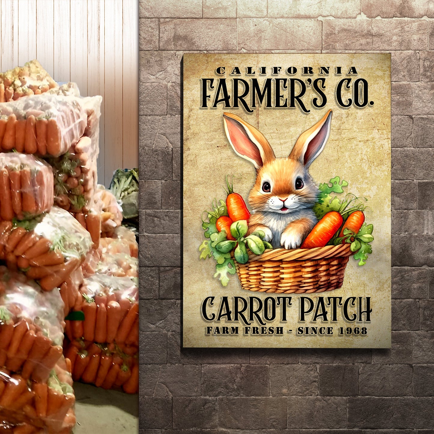 Farm Fresh Carrot Patch Canvas Wall Art Sign